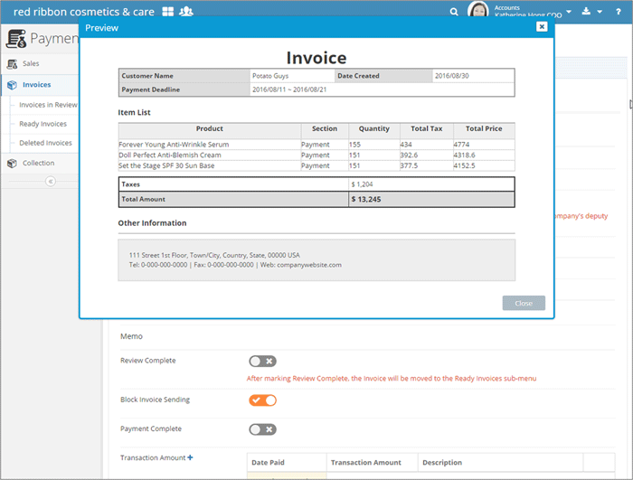 invoices screenshot
